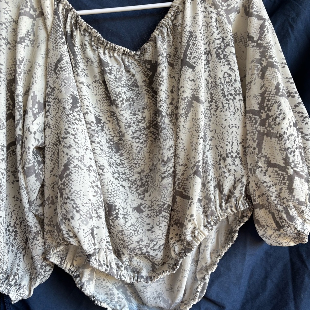 Gianni Bini Cream Blouse with Puff Sleeves and Asymmetrical Style